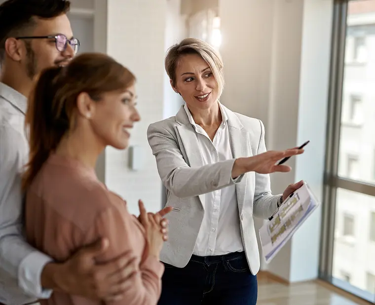 Business professional team discussing with clients